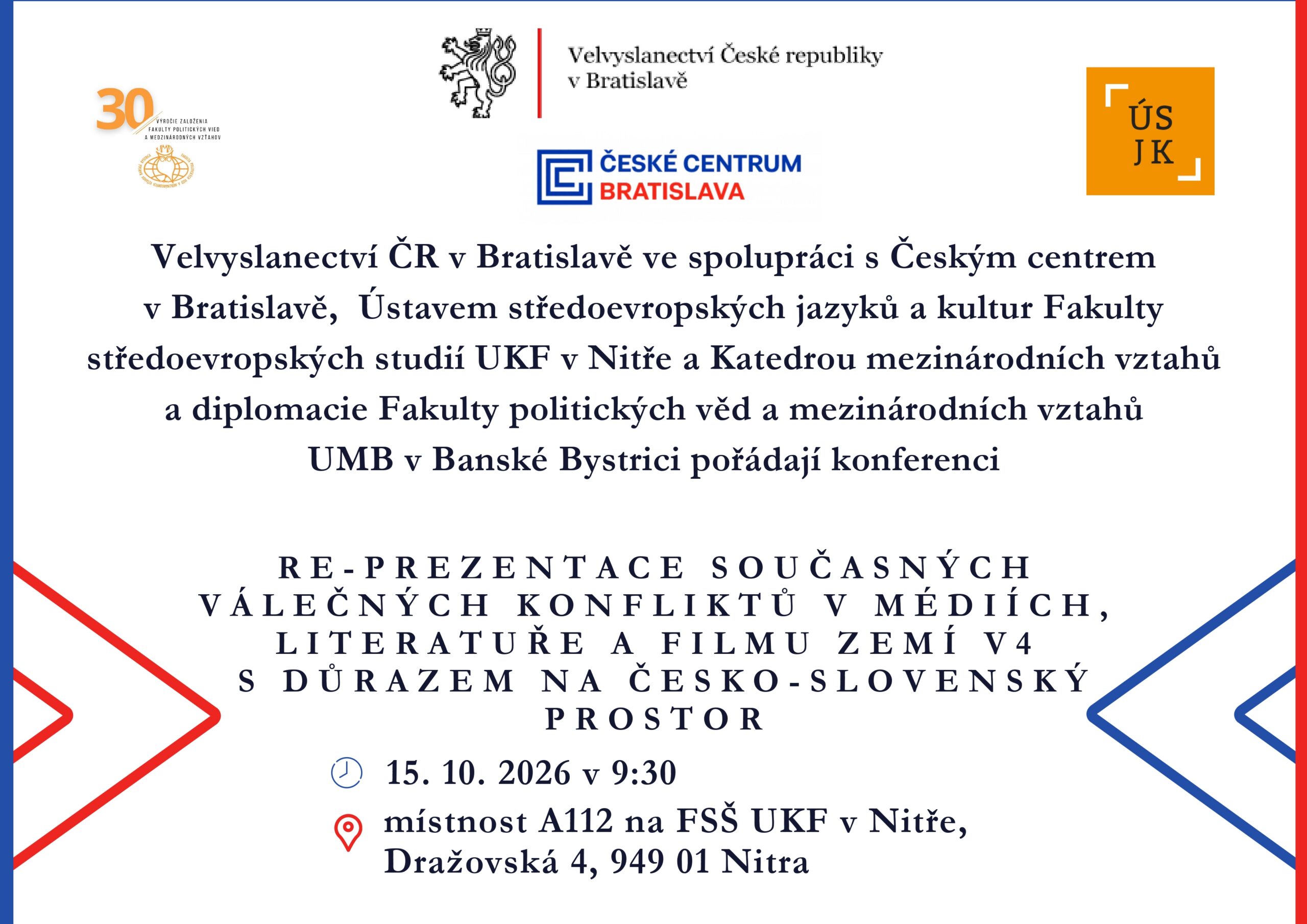 Konferencia Re-prezentácia súčasných vojnových konfliktov v médiách, literatúre a filme krajín V4 s dôrazom na česko-slovenský priestor 5 konferencia 2026 page 0001 scaled