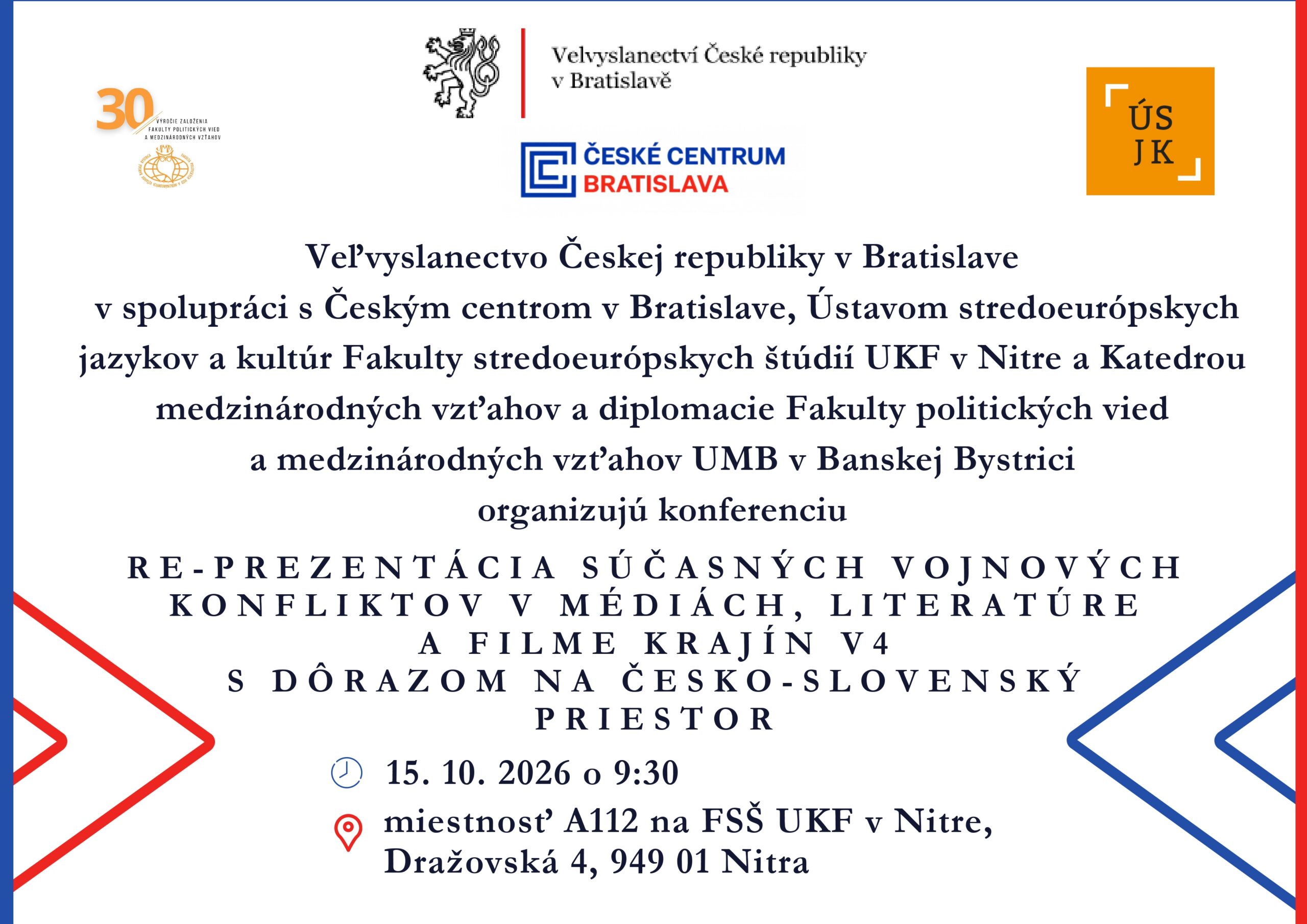 Konferencia Re-prezentácia súčasných vojnových konfliktov v médiách, literatúre a filme krajín V4 s dôrazom na česko-slovenský priestor 6 konferencia 2026 page 0002 scaled